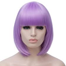 Amazon Com Short Bob Hair Wigs With Bangs For Women Light Purple Straight Synthetic Wig 12 Inch Natural Looking As Real Hair Bu027lp Beauty