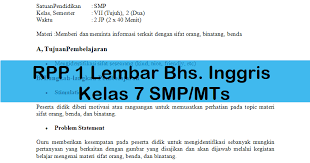 Selain itu, siswa juga diharuskan mampu mendeskripsikan secara lisan mengenai dirinya, keluarga, dan pekerjaan. Rpp 1 Lembar Bhs Inggris Kelas 7 Smp Mts Antapedia Com