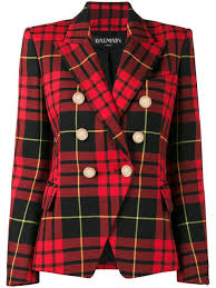 Black And White Plaid Cropped Blazer Shop Balmain Checked Double Breasted Blazer Red Plaid Jacket Plaid Wool Jacket Blazer Jackets For Women