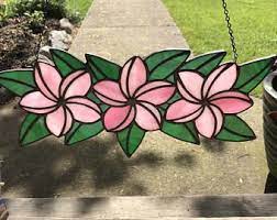 Handmade Pink Moana Plumeria Flower Crown Lei Wreath Stained Glass Suncatcher Stained Glass Flowers Stained Glass Suncatchers Stained Glass Decor