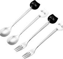 Amazon.com: Cute Cat Coffee Spoon and Fork Set, Ceramic Stainless Steel Cat  Dessert spoon Drink Spoons Fruit Fork(5.7 inch, White&Black(Spoon+Fork Set  ...