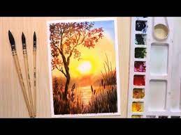 Watercolor painting tutorial of beautiful sunset and tree. Watercolor Painting For Beginners Beautiful Sunset And Tree Youtube Watercolor Painting For Beginners Watercolor Paintings Watercolor Sunrise