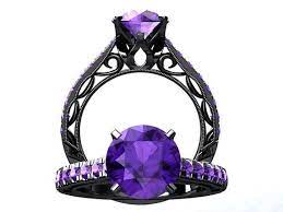 Victorian Inspired 14k Black Gold Engagement Ring Wedding Ring With 1 25ct Vvs Amethyst Center W7p Black Gold Engagement Rings Black Gold Jewelry Black Rings