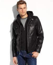 Guess Coats Faux Leather Four Pocket Hooded Jacket Leather Jacket Men Jackets Hooded Jacket