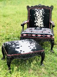 custom western cowhide and pendleton ornate chair and ottoman etsy cowhide chair ornate chairs ranch style decor