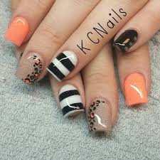 Black And White Cheetah Print Nails Neon Leopard Print Nails Taupe White Coral And Black Nails Hand Painted Leopard Print And Striped Nail Art Kcn Leopard Print Nails Fall Nail Designs Nails
