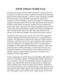 Article critique samples and examples are a good opportunity to make the writing process faster and simpler. Article Critiques Sample Essay