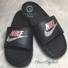 Black And Gold Nike Slides Womens Swarovski Nike Slides Bling Rose Nike Sandals Bedazzled Nike Jdi Slides Black And Pink All Sizes Sparkl Gold Nike Slides Nike Slides Flip Flop Shoes