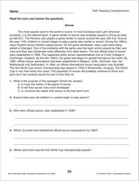 All worksheets have 3 versions other than ecological reasons, practicing reading comprehension online is also much easier to grade, simplifies tracking of progress, adaptive to the level of the specific student, and increases motivation to practice with the students. Soccer Reading Passage And Comprehension Questions 6th Grade Reading Skills Prin 6th Grade Reading Reading Comprehension Worksheets Reading Comprehension