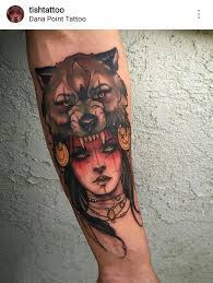 Wolf Girl Neo Traditional Tattoo Wolf Girl Tattoos Headdress Tattoo Cool Tattoos