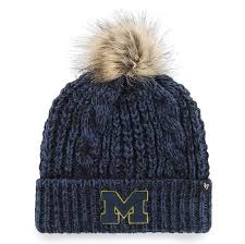 47 brand university of michigan womens navy meeko cuffed knit hat with pom