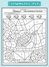 fruit and vegetable worksheet for kids crafts worksheets preschool toddler kindergarten colors color by numbers coloring 