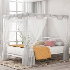 It is perfect for my daughters room! Kepooman Queen Size Metal Framed Canopy Bed With Built In Headboard 83 5 L X 63 W X 73 2 H White Walmart Com Walmart Com
