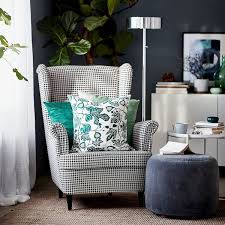 Strandmon Wing Chair Vibberbo Black Beige Ikea In 2020 Ikea Strandmon Wing Chair Living Room Chairs
