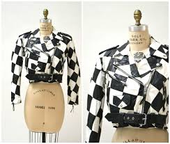 Black And White Checkered Leather Jacket Vintage Leather Motorcycle Jacket Black And White Checker Size Vintage Leather Motorcycle Jacket White Leather Jacket Leather Motorcycle Jacket Outfit
