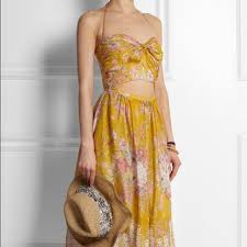 Zimmermann Confetti Print Mustard Tie Neck Dress