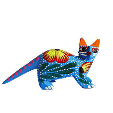 Alebrijes are a form of mexican crafts created simply as an artistic object and not for a specific date or event. Blue Cat Alebrije Copal Wood Carving From Mexico Casa Frida