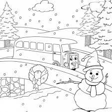 Snowman in winter town scene coloring page. Free Printable Winter Coloring Pages