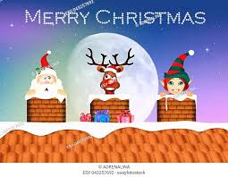 Santa and reindeer for roof. Postcard Santa Claus Roof Stock Photos And Images Agefotostock
