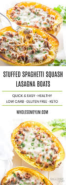 Low Carb Stuffed Spaghetti Squash Lasagna Boats Recipe With Meat Low Carb Spaghetti Squash Las Healthy Spaghetti Squash Squash Recipes Healthy Squash Recipes