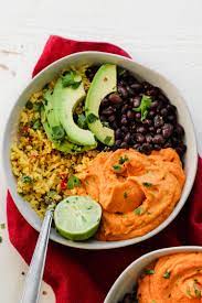 Smashed Burrito Bowls Flora Vino Recipe In 2020 Oil Free Vegan Recipes Sweet Potato Bowls Healthy Weeknight Meals