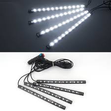 White Waterproof Car Interior Lights 4pcs Led Atmosphere Lights Strip Led Neon Lighting Kits Universal Fit Most Car