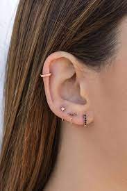Tiny Star Open Huggie Hoop Earrings Ear Hugger Black Cz Cool Ear Piercings Earrings