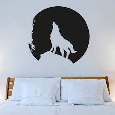 Wall Decal Vinyl Sticker Decals Art Decor Design Wolf Mooon Night Howling Wolf Animal Dorm Bedroom Fashion Mural Modern Bedroom Vintage Wolf Decor Dorm Bedroom