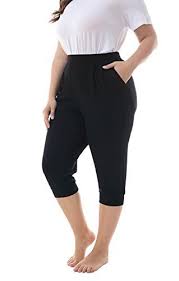 Zerdocean Women S Plus Size Casual Stretchy Relaxed Lounge Capri Pants With 2 Pockets Plus Size Casual Plus Size Outfits Pants For Women
