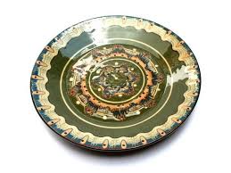 Antique Decorative Troyan Ceramic Wall Hanging Plate Large Green Bulgarian Pottery Folk Art Bulgaria Vintage 1960s Decorative Plates Plates Pottery