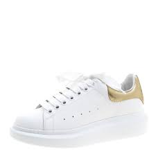 Maybe you would like to learn more about one of these? Alexander Mcqueen White Leather With Metallic Gold Leather Trim Platform Sneakers Size 38 Alexander Mcqueen Tlc
