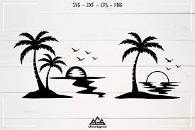 Palm Tree Beach Sunset Svg Design By Agsdesign Thehungryjpeg Com