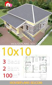 Maybe you would like to learn more about one of these? House Design 10x10 With 3 Bedrooms Hip Roof House Plans 3d Denah Rumah Denah Rumah Pedesaan Arsitektur Rumah