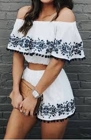 Cute Outfits Cute Summer 2 Piece Embroidery Outfit Perfect For A Nice Outdoors Gathering Or A Date By The Shore Trendy Summer Outfits Cookout Outfit Fashion