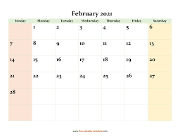 Free to download and print. February 2021 Calendar Printable With Coloring On Weekend Horizontal Free Calendar Template Com