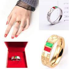 Women S Mens Fashion Gg Gucci Design Shine Classic Ring Titanium Steel Red Green Flydream Titanium Steel Rings Titanium Rings Classic Ring