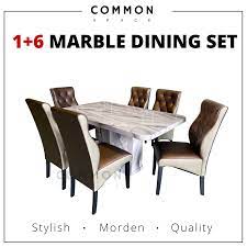 Alas meja makan 6 : Free Shipping Common Space Gabriel 1 6 Dining Set Marble Table Set Meja Makan 8 Kerusi Lazada