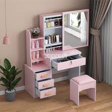 Two storage drawers provide ample hidden storage space for small items. C918 Simple Modern Dresser Household Bedroom Dressing Table Density Board Makeup T Able With Mirror Drawer Lock Stool Living Room Cabinets Aliexpress