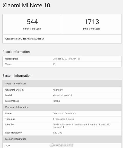Image result for geekbench score note 10 pro mi"