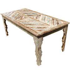 Mahogany rustic urban industrial farmhouse distressed solid wood dining table: Tucson Rainbow Rustic Reclaimed Wood Parquet Top Dining Table