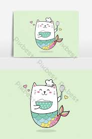 Cut out a series of thin vertical lines on the outline, making sure to smooth out the cuts with the tip of your fingers. Cute Cat Mermaid Chef Cooking Cake Kawaii Cartoon Drawing Png Images Ai Free Download Pikbest