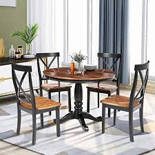 Greystone 7pc dining set (round table & 6 side chairs) new! Amazon Com Merax Dining Table Set For 4 Kitchen Round Table And Chairs Set Faux Marble Table Top With 4 Chairs Home Kitchen Furniture Dark Brown Table Chair Sets