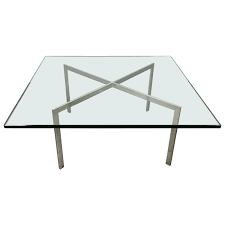 Set of barcelona chairs and coffee table, black leather upholstery all have engraved signature to the metal, stainless steel. Ludwig Mies Van Der Rohe Tables 16 For Sale At 1stdibs