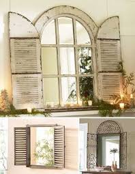 Vintage Window Shutter Decor Wooden And Metal Window Mirrors Wooden Mirrors Frames With Shutters Arched Window Mirror Arched Doors Mirror Door