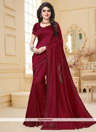 Get the latest collection of colour sarees for any occasion shipped free to anywhere in india! Maroon Art Silk Embroidered Traditional Saree Party Wear Sarees Saree Designs Traditional Sarees
