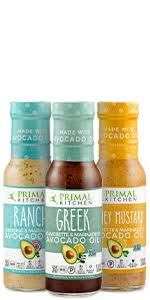 This avocado ranch can be used as a dip or dressing. Amazon Com Primal Kitchen Avocado Oil 3 Pack Vinaigrette Dressing Marinade Ranch Greek Honey Mustard 3 Count Grocery Gourmet Food
