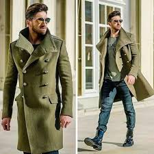 Trench Coat Men Double Breasted Green Wool Long Winter Dinner Etsy Men S Trench Coat Trench Coat Men Mens Outfits