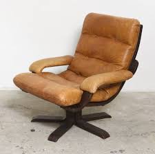 Set Of Three Nordic Cognac Leather Swivel Lounge Chairs 1970s Lounge Chair Chair Swivel Chair