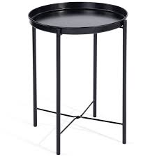 Cap Living 17 Inch Foldable Round Metal Tray End Table Side Table Colors Available In Matte Black And Matte White Wa Black Side Table Side Table Tray Table