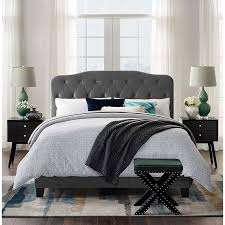 Featuring an elegant grey velvet upholstery, deep button tufting details, slightly scrolled arms with top button tufting, and turned bun feet in an elegant dark finish, it's the perfect couch for the office or library. Dayton Full Size Grey Velvet Platform Bed With Button Tufted Headboard On Sale Overstock 28247664
